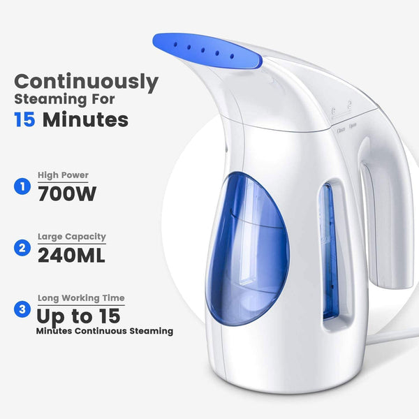 HiLIFE Steamer for Clothes, Portable Handheld Design, 240ml Big Capacity, 700W, Strong Penetrating Steam, Removes Wrinkle, for Home, Office(ONLY FOR 120V) (Ocean Blue)